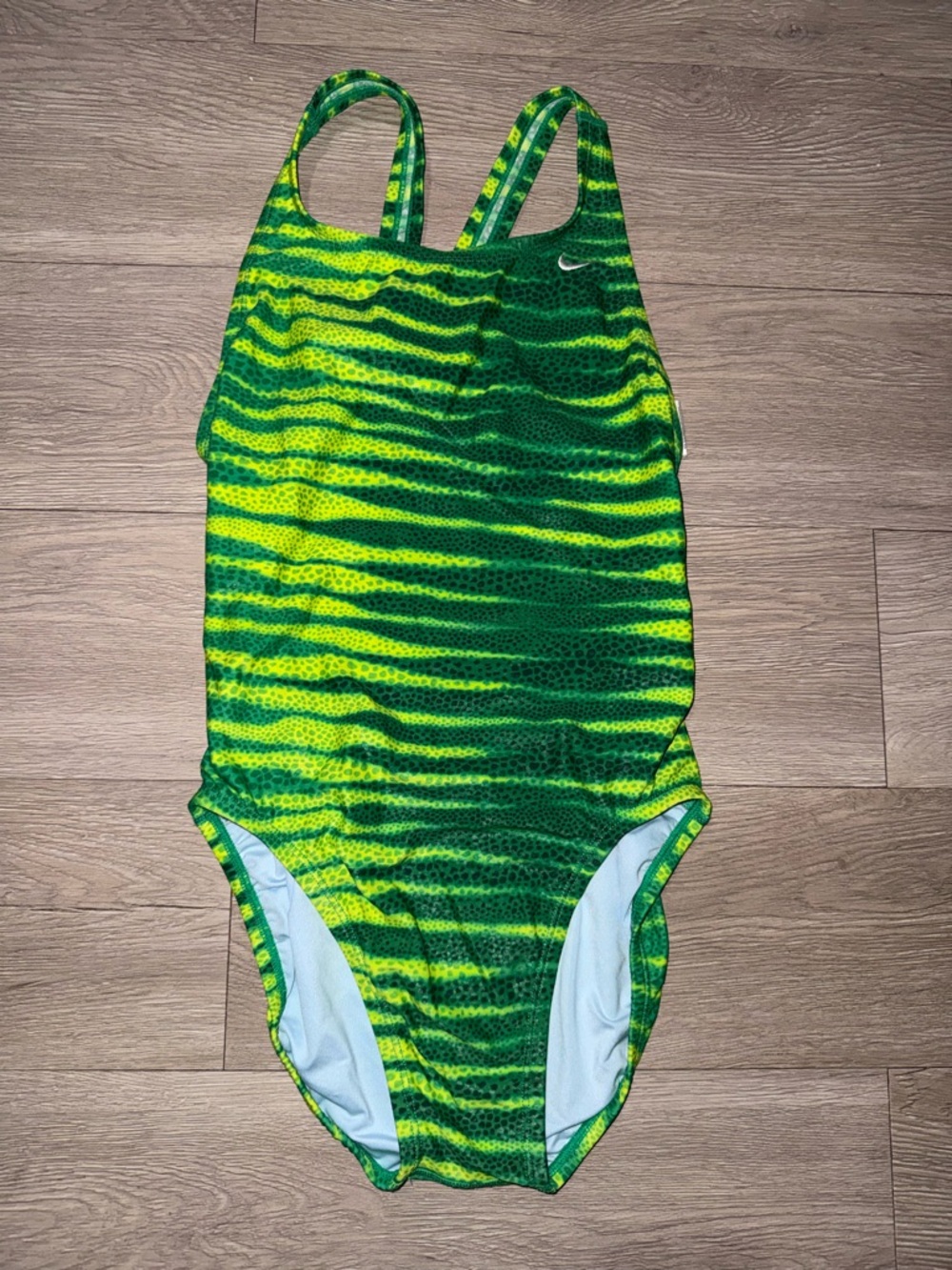 Nike Green & Yellow Striped Racerback One-Piece Swimsuit